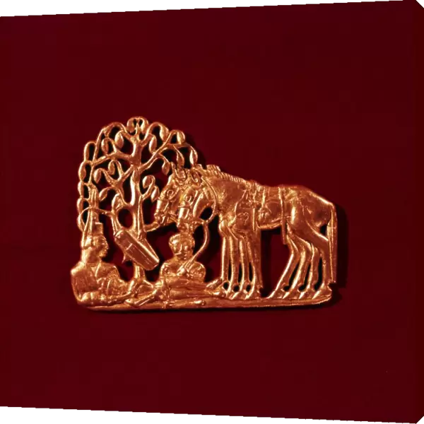 Sarmatian Gold Plaque, from Siberia, Scythian tree of life, and resurrected warrior, 5th century BC