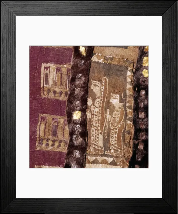 Framed Print : Women at altar, Iranian Fabric on saddle-cover from Scythian Tomb, Pazyryk, c5th century BC Framed Print : Women at altar, Iranian Fabric on saddle-cover from Scythian Tomb, Pazyryk, c5th century BC