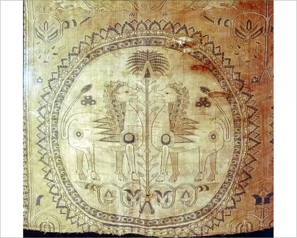 Silk cloth with lions and Palm Trees, Buk Kham region, central Asia, 8th-9th century