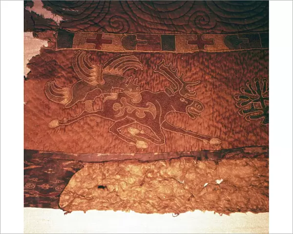 Wall-hanging of griffin attacking an elk, from Kurgan, Northern Mongolia, c1st century BC