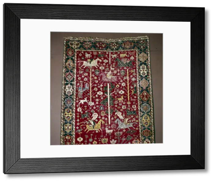 Framed Print : Islamic Carpet illustrating Hunting, the Caucasus, 17th century Framed Print : Islamic Carpet illustrating Hunting, the Caucasus, 17th century
