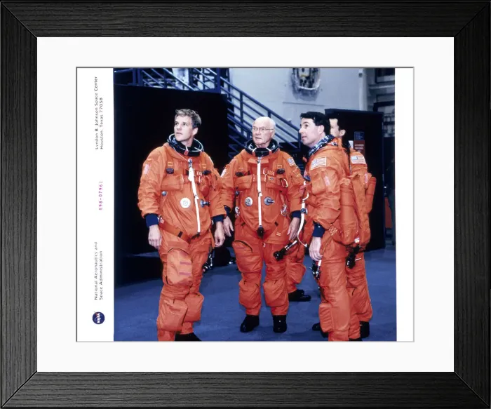 Framed Print : John H Glenn and crew members, June 1998 Framed Print : John H Glenn and crew members, June 1998
