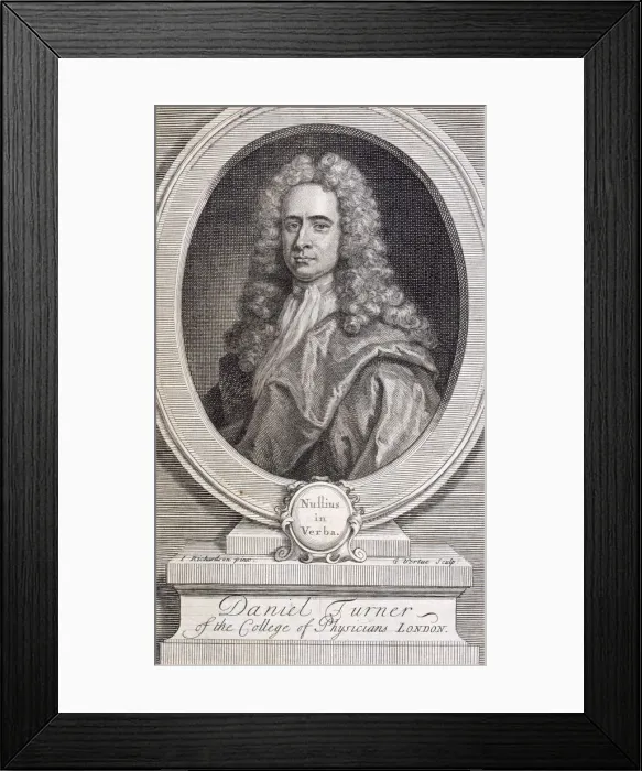 Framed Print : Daniel Turner, MD, LRCP, physician, 1717. Artist: George Vertue Framed Print : Daniel Turner, MD, LRCP, physician, 1717. Artist: George Vertue