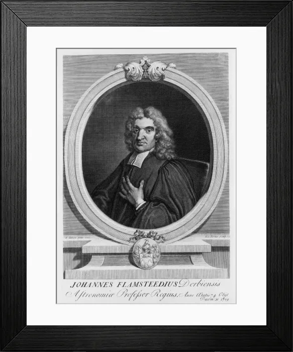 Framed Print : John Flamsteed, astronomer, 1712. Artist: George Vertue Framed Print : John Flamsteed, astronomer, 1712. Artist: George Vertue