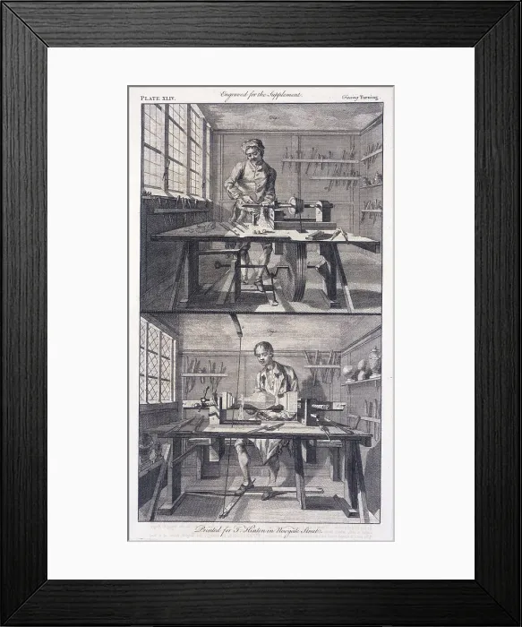 Framed Print : Turning wood, 1754. Artist: I Hinton Framed Print : Turning wood, 1754. Artist: I Hinton