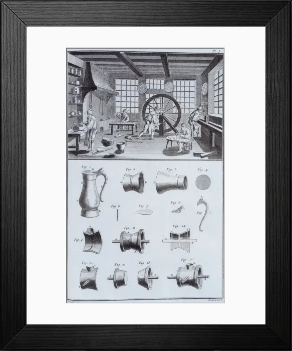 Framed Print : Pewter-making, c1750s Framed Print : Pewter-making, c1750s