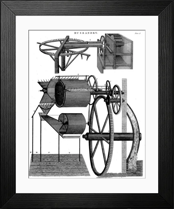 Framed Print : Threshing machine by Andrew Meikle, Scottish inventor and millwright, 1811 Framed Print : Threshing machine by Andrew Meikle, Scottish inventor and millwright, 1811