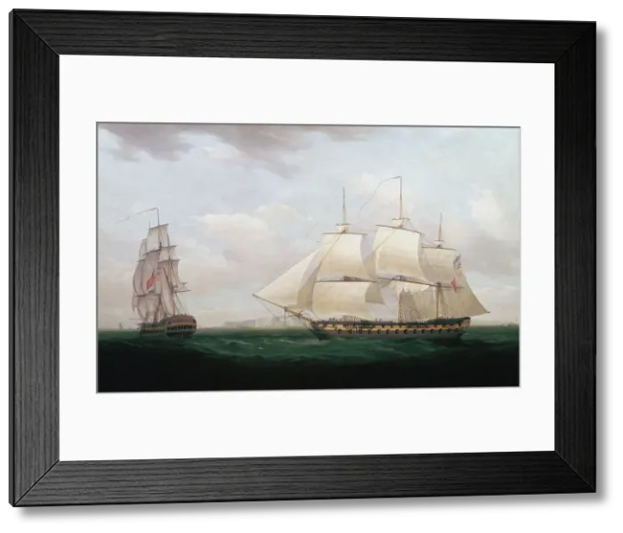 Framed Print : Two East Indiamen off a Coast, Thomas Whitcombe, c1850. Artist: Thomas Whitcombe Framed Print : Two East Indiamen off a Coast, Thomas Whitcombe, c1850. Artist: Thomas Whitcombe