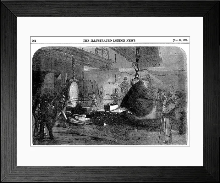 Framed Print : Casting a mortar at Grissells Regents Canal Ironworks, City Road, London, 1855 Framed Print : Casting a mortar at Grissells Regents Canal Ironworks, City Road, London, 1855