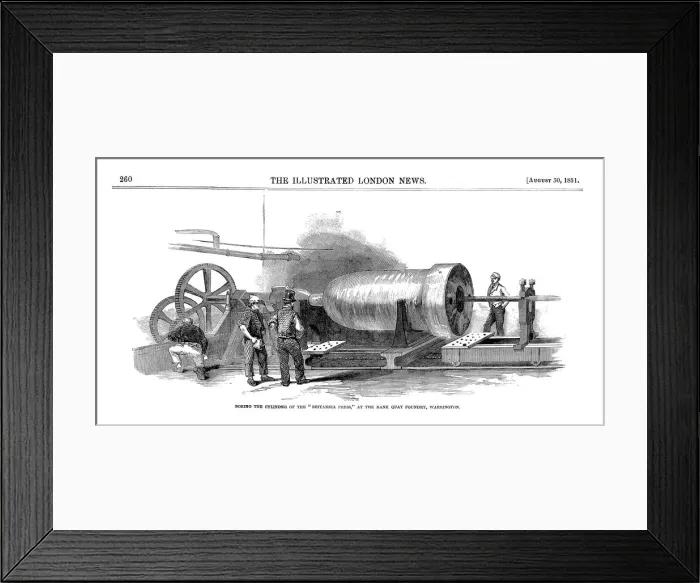 Framed Print : Boring the cylinder of the Britannia Press at the Bank Quay Foundry, Warrington, 1851 Framed Print : Boring the cylinder of the Britannia Press at the Bank Quay Foundry, Warrington, 1851