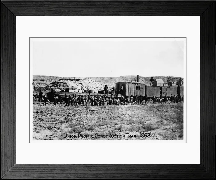 Framed Print : Construction train on the Union Pacific Railroad, USA, 1868 Framed Print : Construction train on the Union Pacific Railroad, USA, 1868
