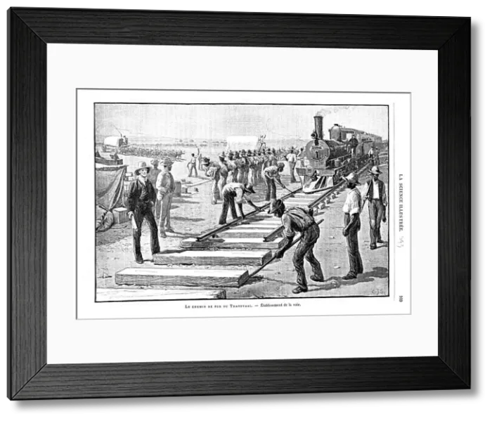 Framed Print : Laying sleepers and rails (permanent way) on the Transvaal Railway, South Africa, 1893 Framed Print : Laying sleepers and rails (permanent way) on the Transvaal Railway, South Africa, 1893