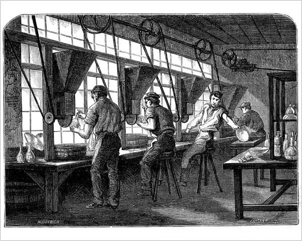 Glass cutters at their wheels, c1870