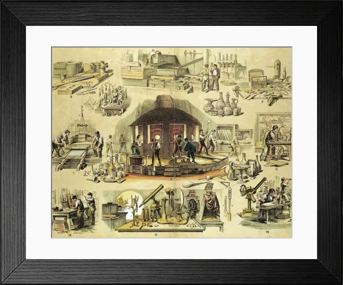 Framed Print : Glass manufacturing, c1870 Framed Print : Glass manufacturing, c1870