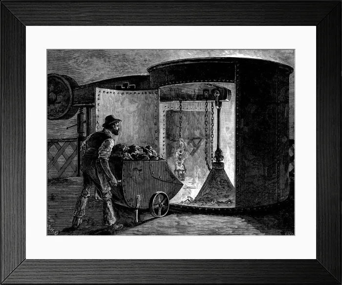 Framed Print : Charging a blast furnace at the Govan Iron Works, Scotland, c1885 Framed Print : Charging a blast furnace at the Govan Iron Works, Scotland, c1885