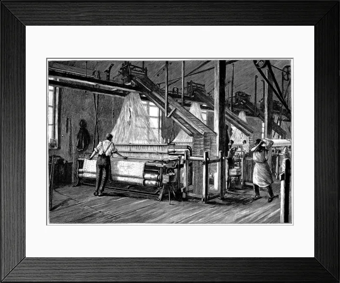 Framed Print : Weaving shed fitted with Jacquard power looms, c1880 Framed Print : Weaving shed fitted with Jacquard power looms, c1880