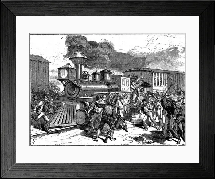 Framed Print : Riot by railroad workers at Martinsburg on the Baltimore-Ohio Railroad, USA, 1877 Framed Print : Riot by railroad workers at Martinsburg on the Baltimore-Ohio Railroad, USA, 1877