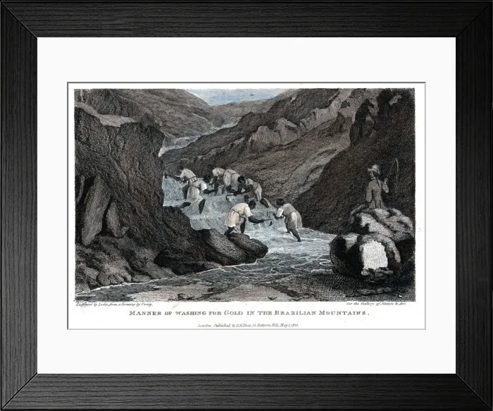 Framed Print : Manner of Washing for Gold in the Brazilian Mountains, 1814. Artist: Lester Framed Print : Manner of Washing for Gold in the Brazilian Mountains, 1814. Artist: Lester