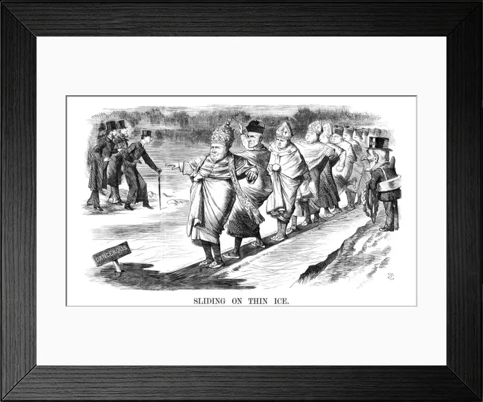 Framed Print : Sliding on Thin Ice, 1869. Artist: John Tenniel Framed Print : Sliding on Thin Ice, 1869. Artist: John Tenniel