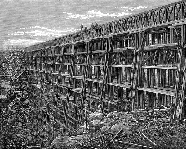 Wooden trestle bridge on the Union Pacific Railroad, Dale Creek, Wyoming, USA, 1869