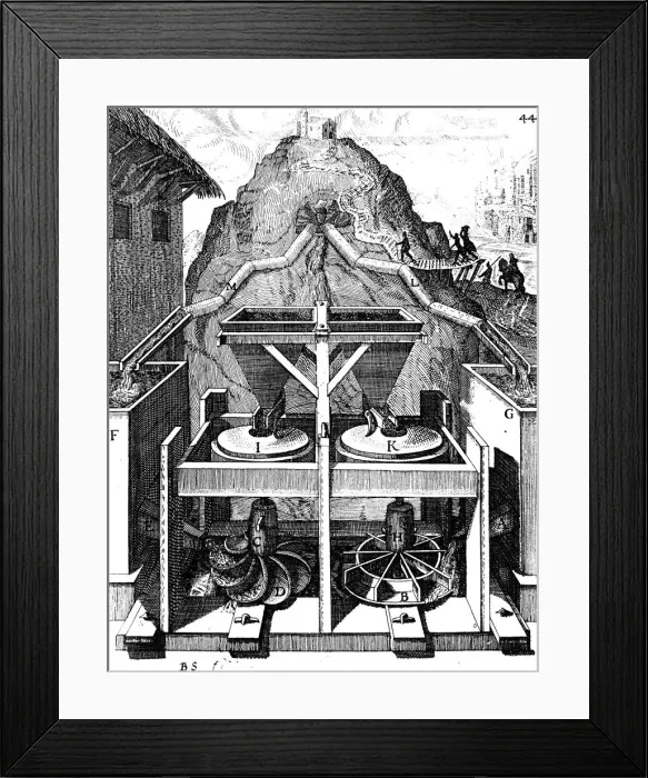Framed Print : Two horizontal water wheels, 1673 Framed Print : Two horizontal water wheels, 1673
