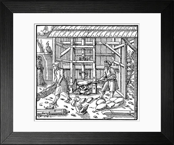 Framed Print : Stamp for breaking copper cupellation cakes for further refining, 1556 Framed Print : Stamp for breaking copper cupellation cakes for further refining, 1556