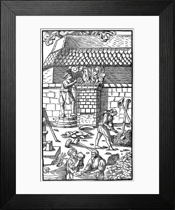 Framed Print : Blast furnace for smelting iron ore, 1556 Framed Print : Blast furnace for smelting iron ore, 1556