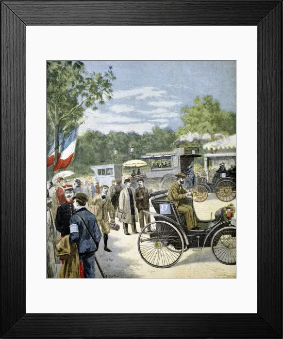 Framed Print : Automobile reliability trial between Paris and Rouen, sponsored by Le Petit Journal, 1894 Framed Print : Automobile reliability trial between Paris and Rouen, sponsored by Le Petit Journal, 1894