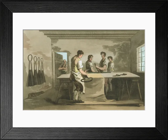 Framed Print : Cropping wool to give an even pile after nap had been raised, 1814 Framed Print : Cropping wool to give an even pile after nap had been raised, 1814