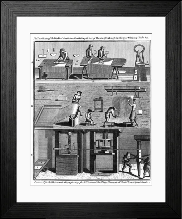 Framed Print : Production of woollen cloth, 1750 Framed Print : Production of woollen cloth, 1750