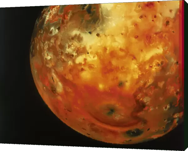 Nearly full view of Io, one of the moons of Jupiter, 1979