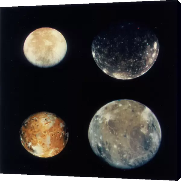 Four moons of Jupiter, Io, Europa, Ganymede and Callisto, 1979