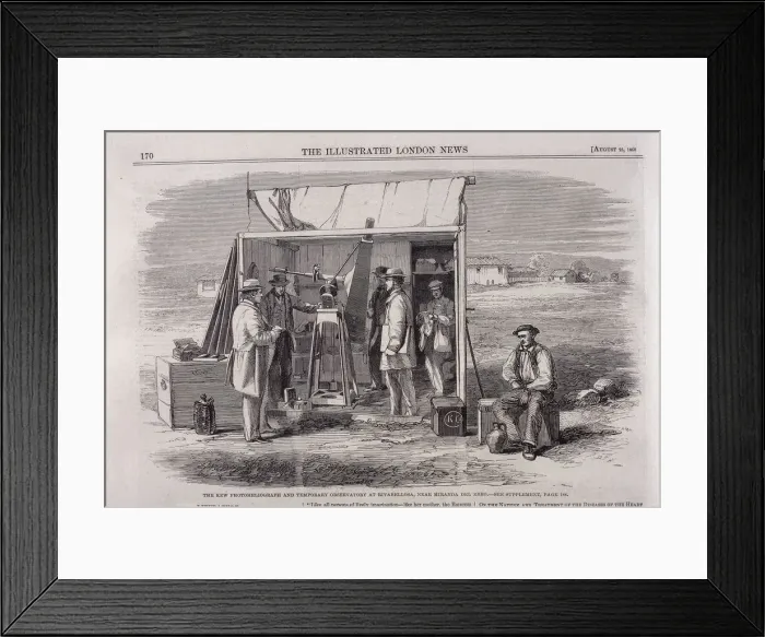 Framed Print : The Kew heliograph being used in an eclipse-viewing expedition to Spain, 1860 Framed Print : The Kew heliograph being used in an eclipse-viewing expedition to Spain, 1860