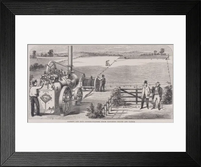 Framed Print : Garrett & Sons Double-Cylinder Steam Ploughing Engine and Tackle, c1862 Framed Print : Garrett & Sons Double-Cylinder Steam Ploughing Engine and Tackle, c1862