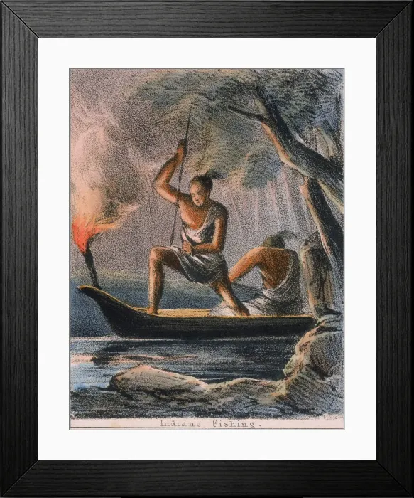 Framed Print : Indians Fishing, c1845. Artist: Benjamin Waterhouse Hawkins Framed Print : Indians Fishing, c1845. Artist: Benjamin Waterhouse Hawkins