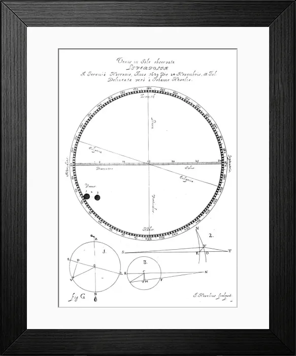 Framed Print : Transit of Venus, 1639, (1662). Artist: Johannes Hevelius Framed Print : Transit of Venus, 1639, (1662). Artist: Johannes Hevelius