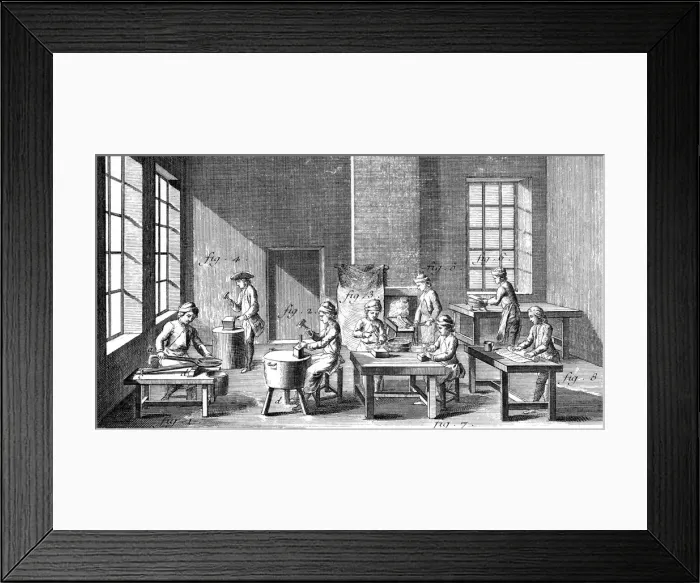 Framed Print : Needle making workshop, 1751-1780 Framed Print : Needle making workshop, 1751-1780