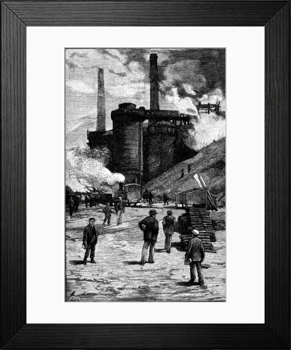 Framed Print : Blast furnaces, South Wales, 1885 Framed Print : Blast furnaces, South Wales, 1885