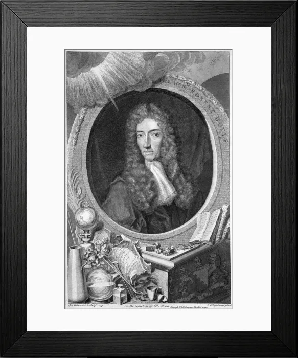 Framed Print : Robert Boyle, 17th century Irish chemist and physicist, 1739. Artist: George Vertue Framed Print : Robert Boyle, 17th century Irish chemist and physicist, 1739. Artist: George Vertue
