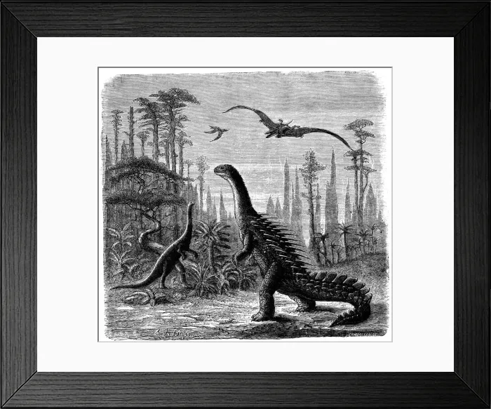 Framed Print : Ideal Jurassic landscape in America, 1884. Artist: Othniel Charles Marsh Framed Print : Ideal Jurassic landscape in America, 1884. Artist: Othniel Charles Marsh