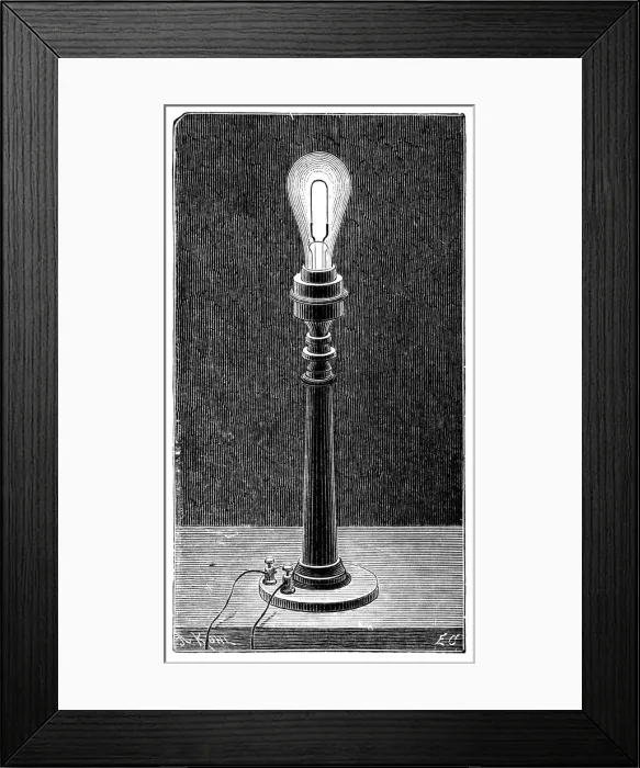 Framed Print : Edisons incandescent light globe in a table lamp fitting, 1891 Framed Print : Edisons incandescent light globe in a table lamp fitting, 1891