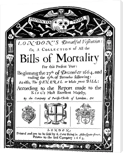 Bills of mortality bill for London, covering part of the period of the Great Plague, 1664-1665