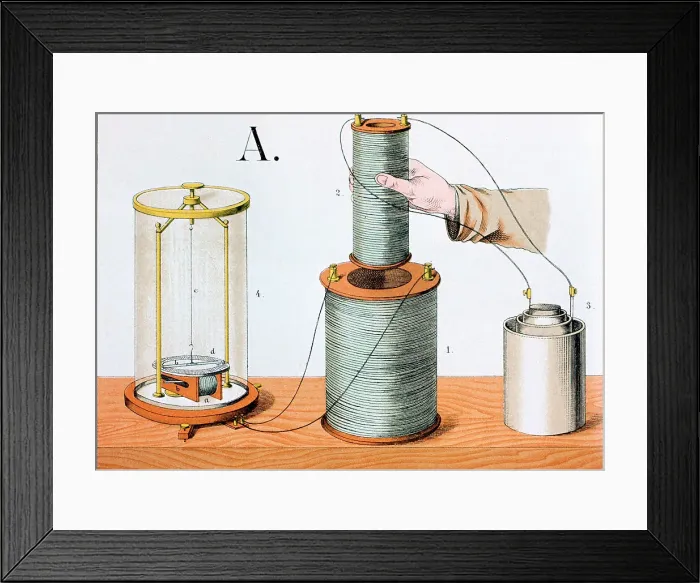 Framed Print : Faradays electromagnetic induction experiment, 1882 Framed Print : Faradays electromagnetic induction experiment, 1882