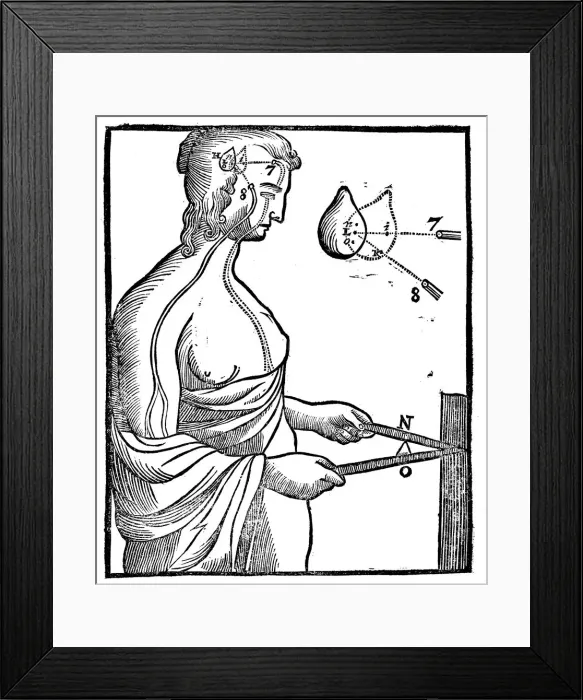 Framed Print : Descartes idea of how eye passes impulse to brain and so directs a voluntary movement, 1692 Framed Print : Descartes idea of how eye passes impulse to brain and so directs a voluntary movement, 1692