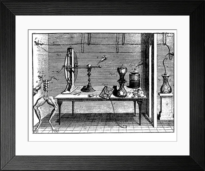 Framed Print : Luigi Galvanis experiments with electricity, 1791 Framed Print : Luigi Galvanis experiments with electricity, 1791