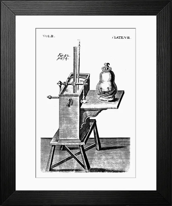 Framed Print : Robert Boyles second air pump, c1660 (1725) Framed Print : Robert Boyles second air pump, c1660 (1725)