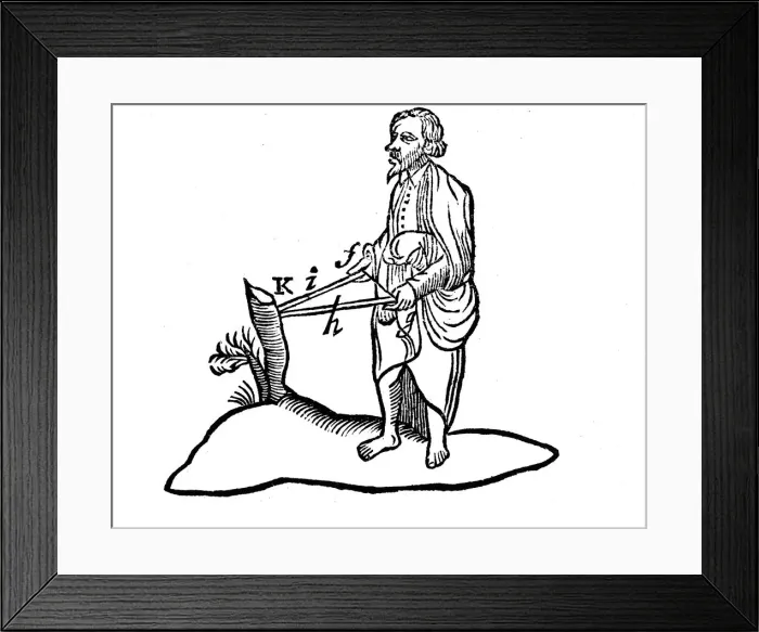 Framed Print : Descartes illustration of how the distance of an object is perceived with binocular vision, 1692 Framed Print : Descartes illustration of how the distance of an object is perceived with binocular vision, 1692