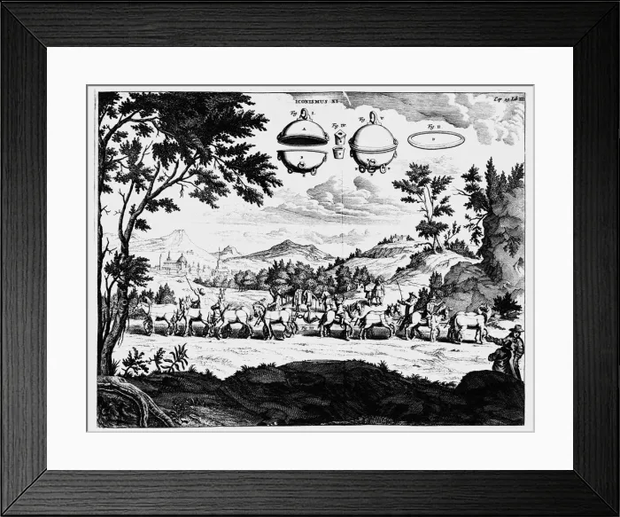 Framed Print : Von Guerickes demonstration of the strength of air pressure, 1672