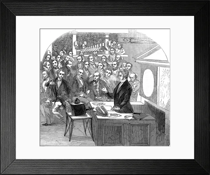 Framed Print : Michael Faraday lecturing on electricity and magnetism, Royal Institution, London, 1846 Framed Print : Michael Faraday lecturing on electricity and magnetism, Royal Institution, London, 1846