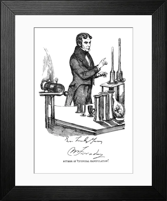 Framed Print : Michael Faraday lecturing at the Royal Institution, London, c1835 Framed Print : Michael Faraday lecturing at the Royal Institution, London, c1835